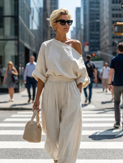 Women's White Linen Trouser Set – ModClo