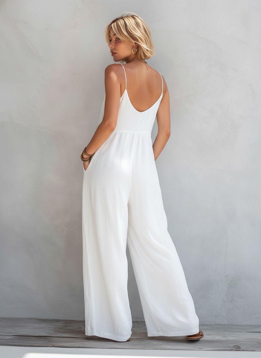 Women's White Linen Sleeveless Jumpsuit – ModClo