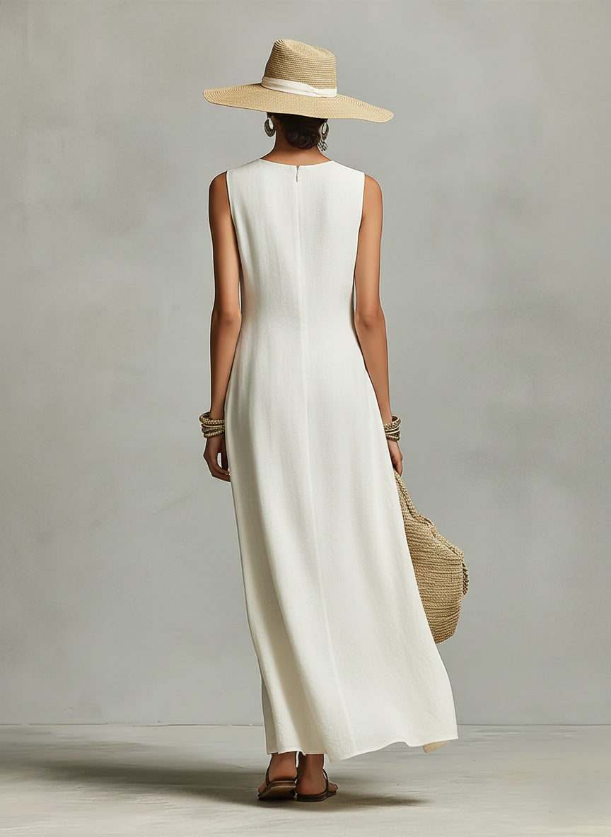 Women's Ivory Linen Sleeveless Asymmetric Dress – ModClo