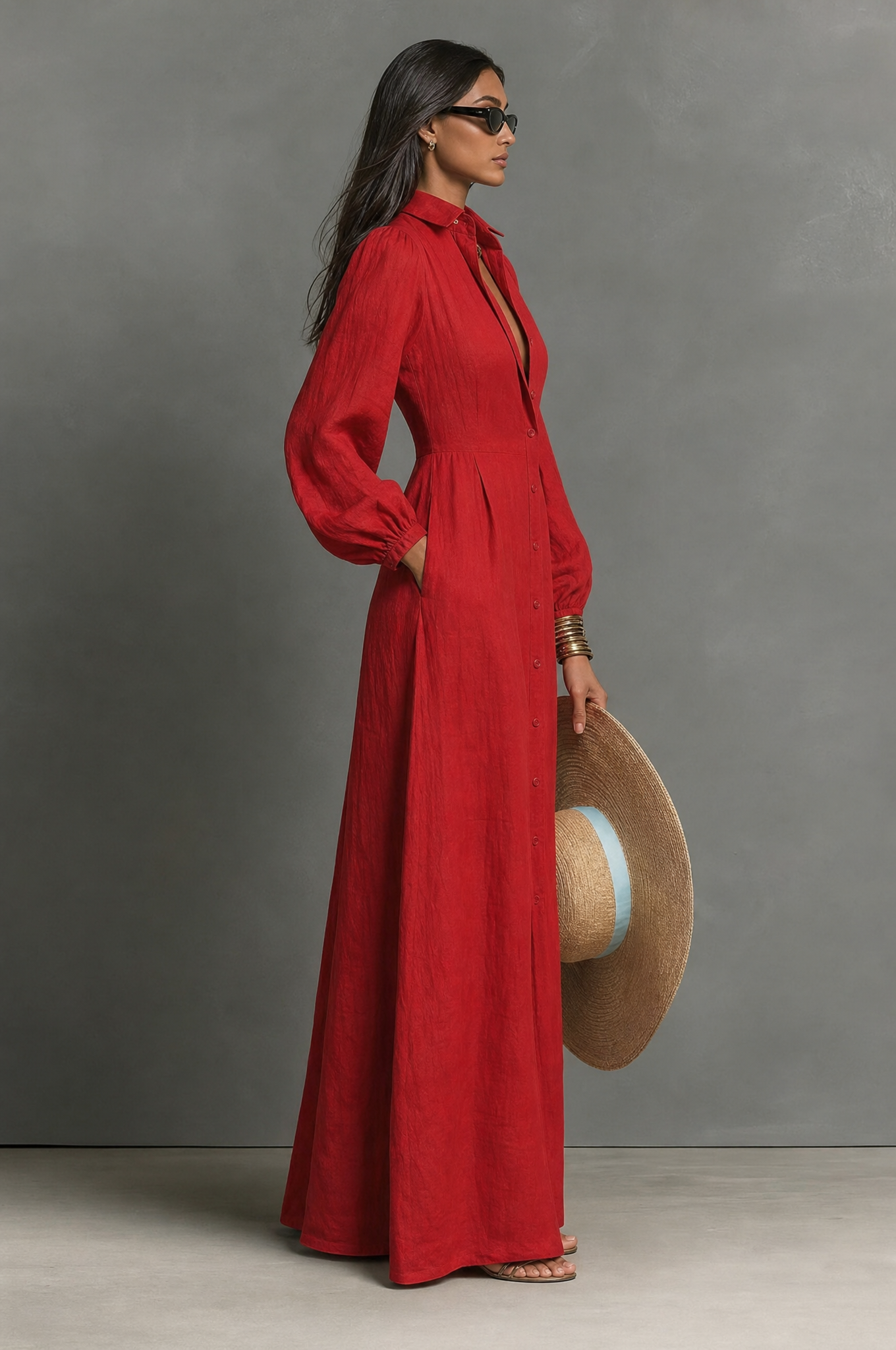 Women's Long Sleeve Single Breasted Maxi Dress – ModClo