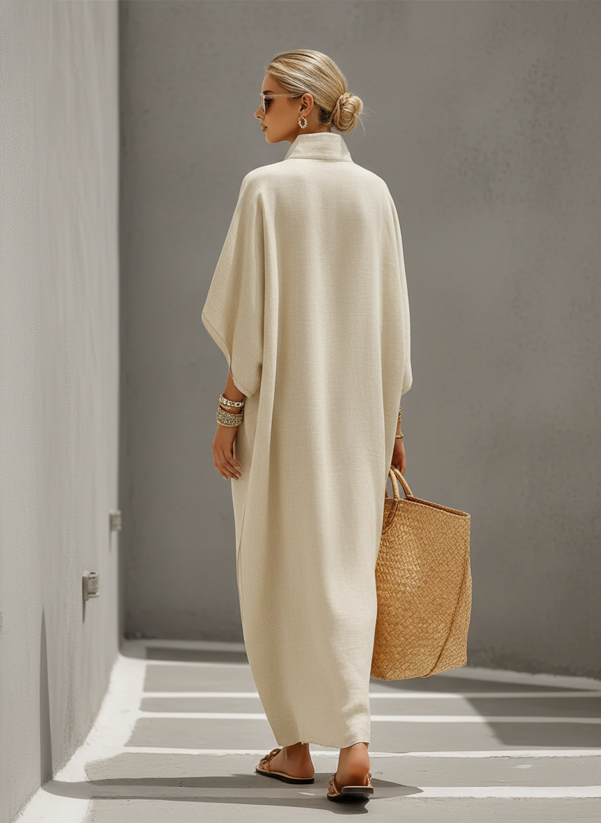 Women's Linen Oatmeal Mandarin Dress – ModClo
