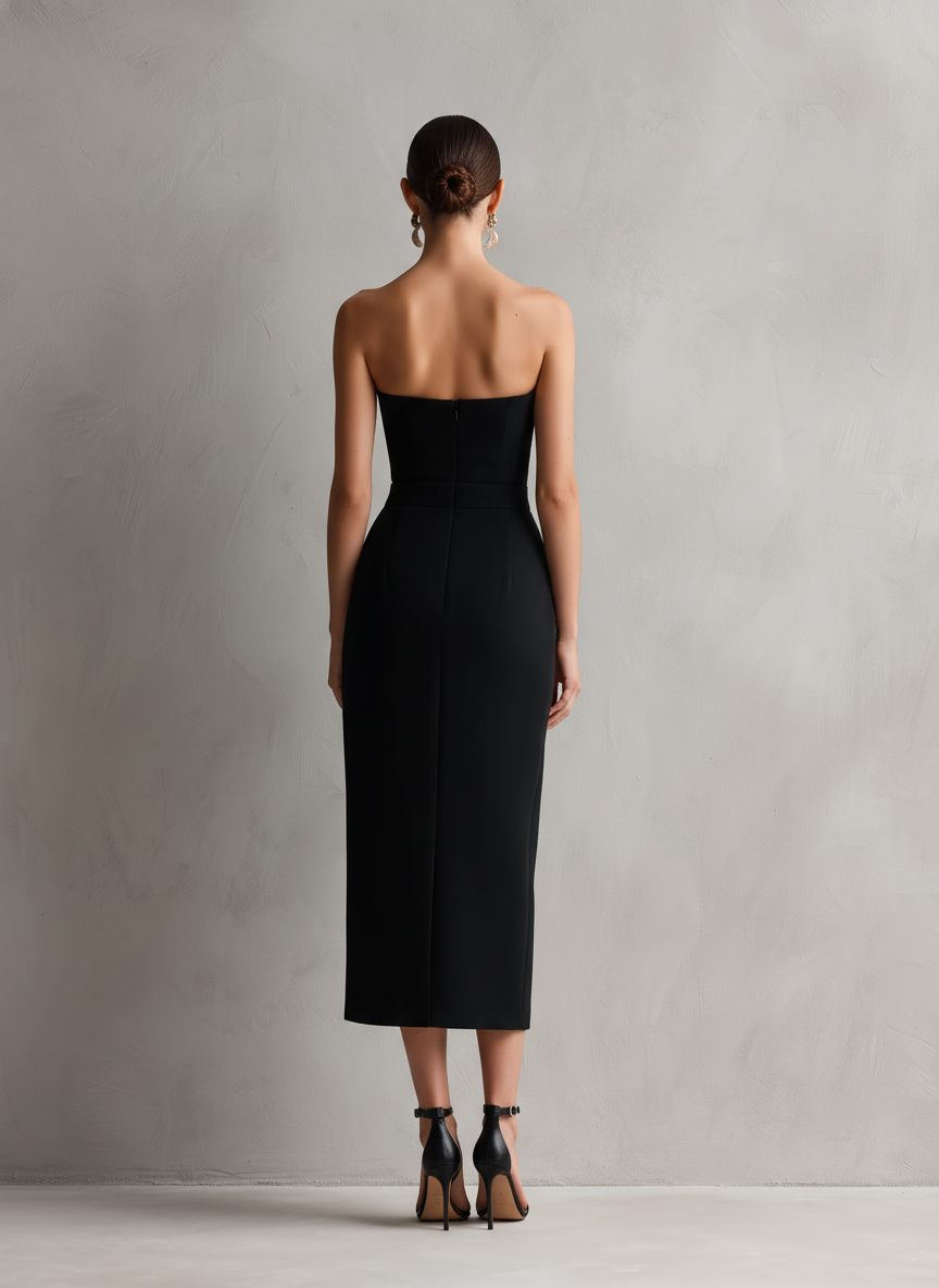 Women's Black Stretch Strapless Bodycon Midi Dress – ModClo
