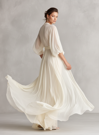 Women's Ivory Chiffon Wrap Dress – ModClo