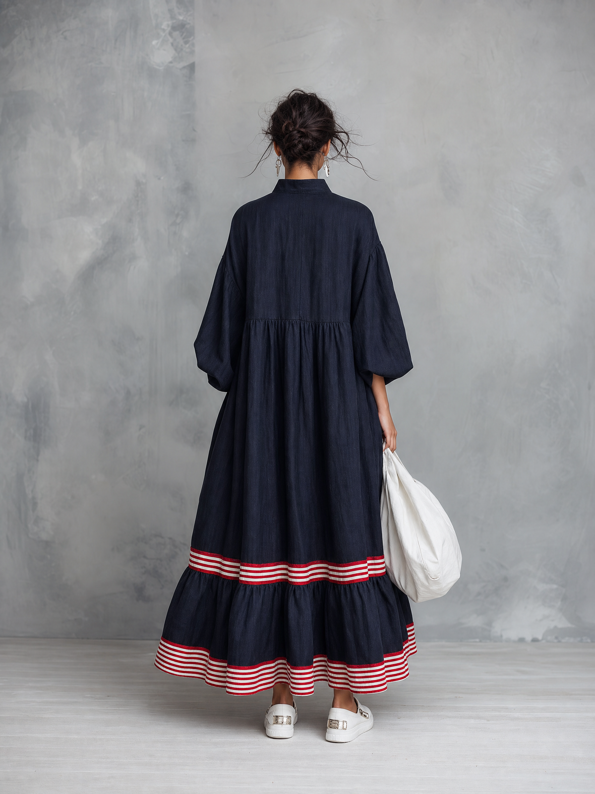 Women's Linen Long Sleeve Striped Maxi Dress – ModClo