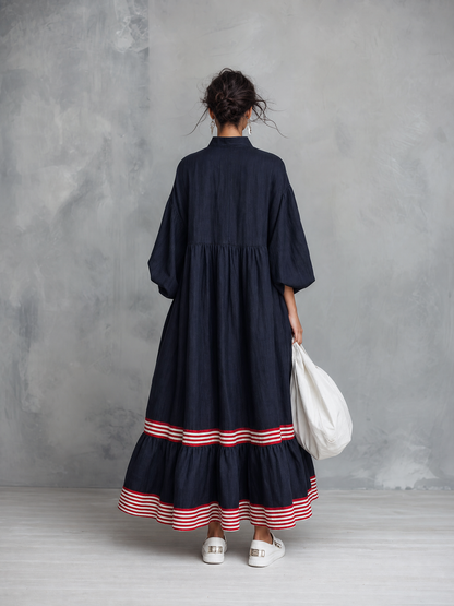 Women's Linen Long Sleeve Striped Maxi Dress – ModClo