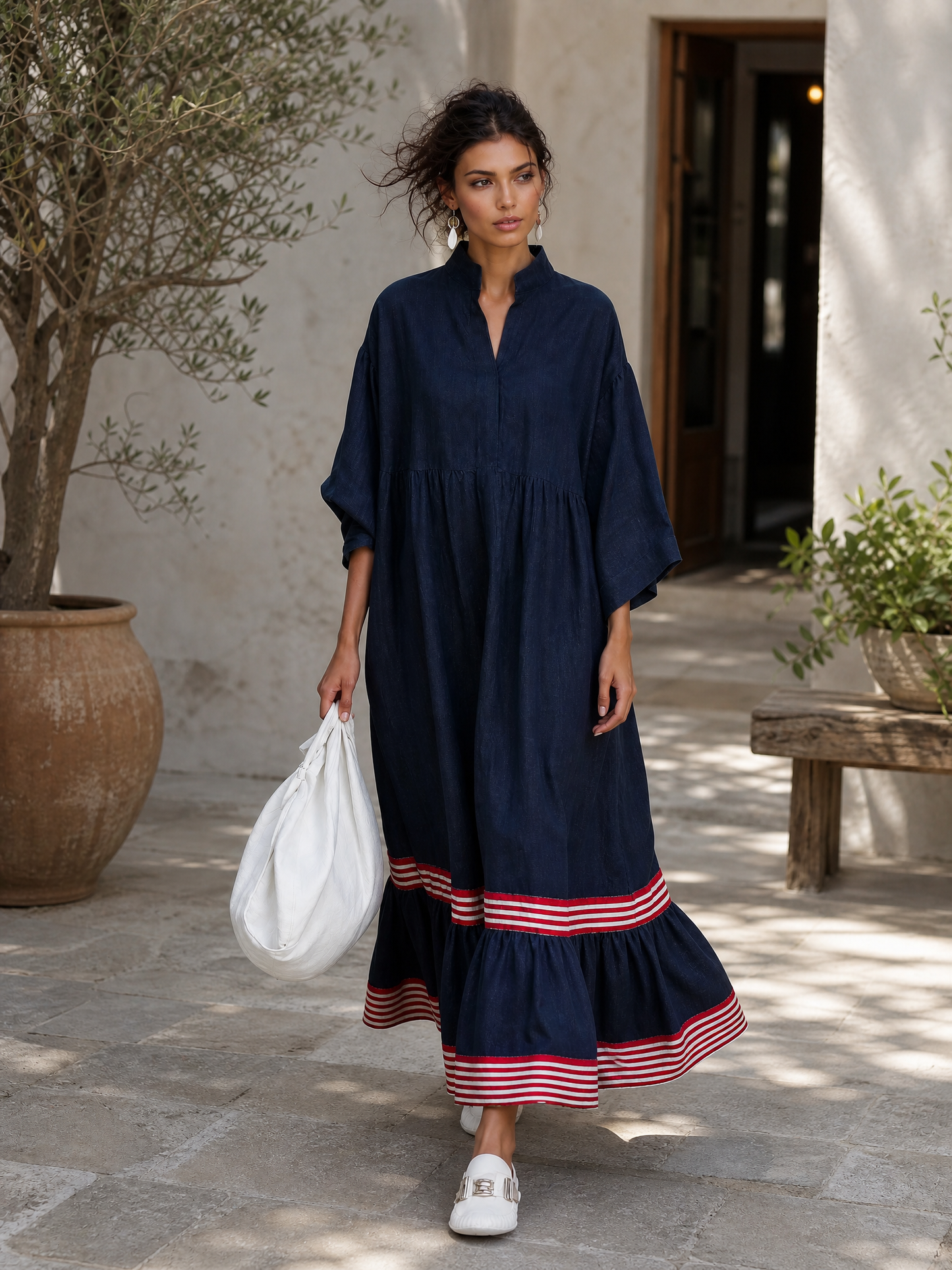 Women's Linen Long Sleeve Striped Maxi Dress – ModClo