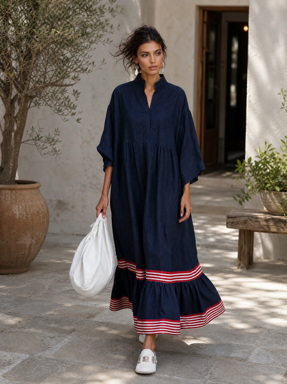 Women's Linen Long Sleeve Striped Maxi Dress – ModClo