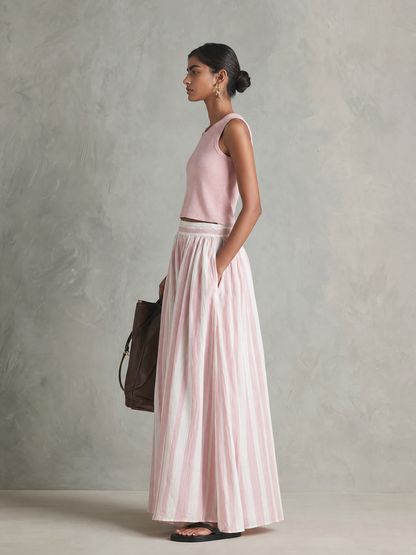 Women's Pink Knit Round Neck Sleeveless Maxi Skirt – ModClo