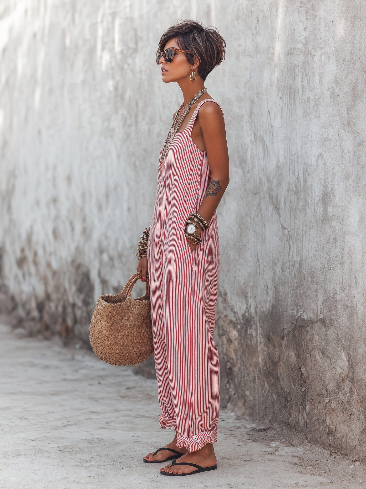 Women's Square Neck Sleeveless Striped Jumpsuit – ModClo