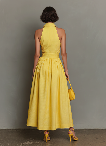 Women's Sleeveless Lapel Striped Maxi Dress – ModClo