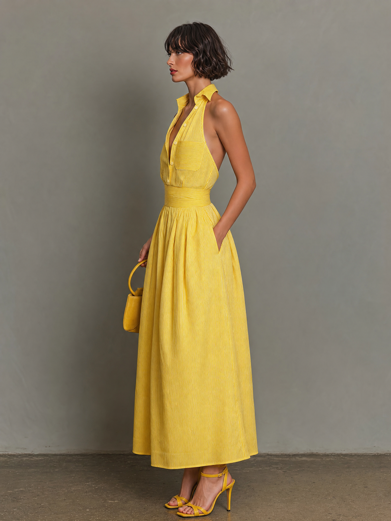 Women's Sleeveless Lapel Striped Maxi Dress – ModClo