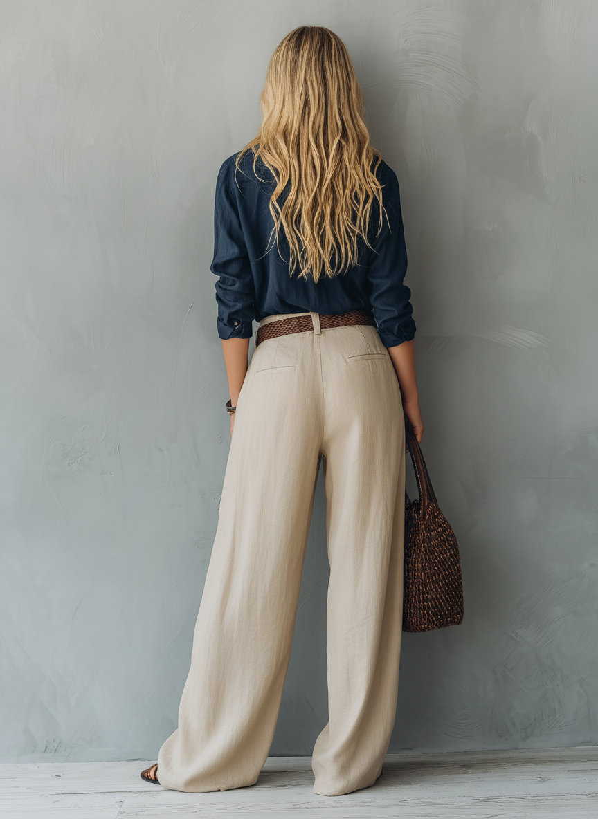 Women's Khaki Linen Long Sleeve Trousers – ModClo