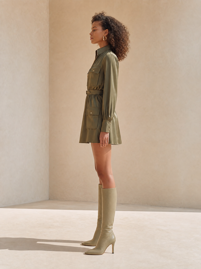 Women's Long Sleeve Belted Utility Mini Dress – ModClo