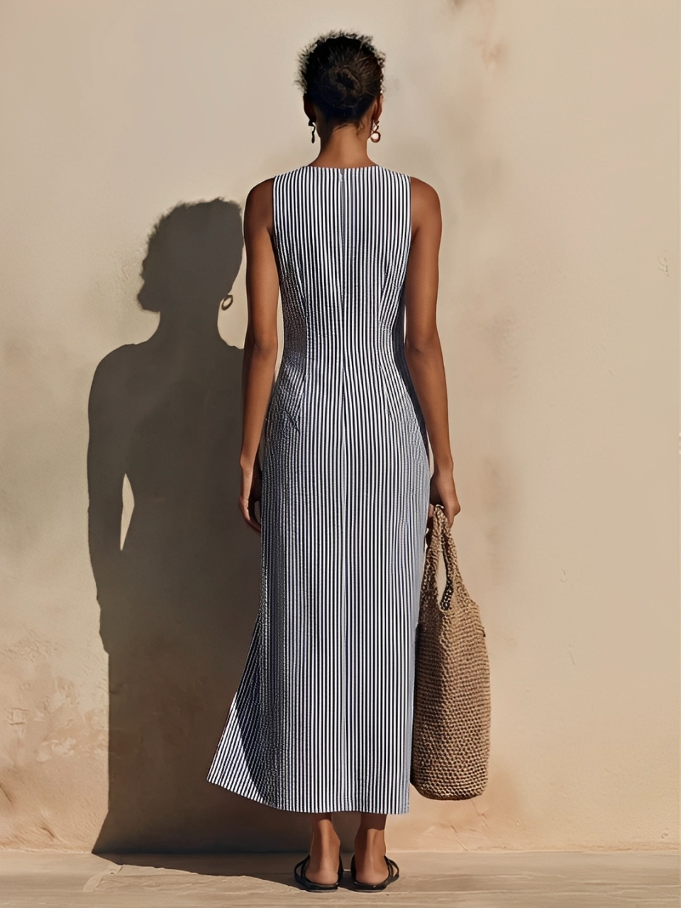 Women's White Cotton Striped Maxi Dress – ModClo
