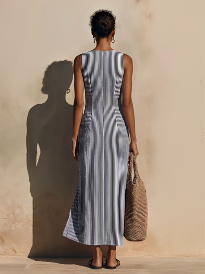 Women's White Cotton Striped Maxi Dress – ModClo