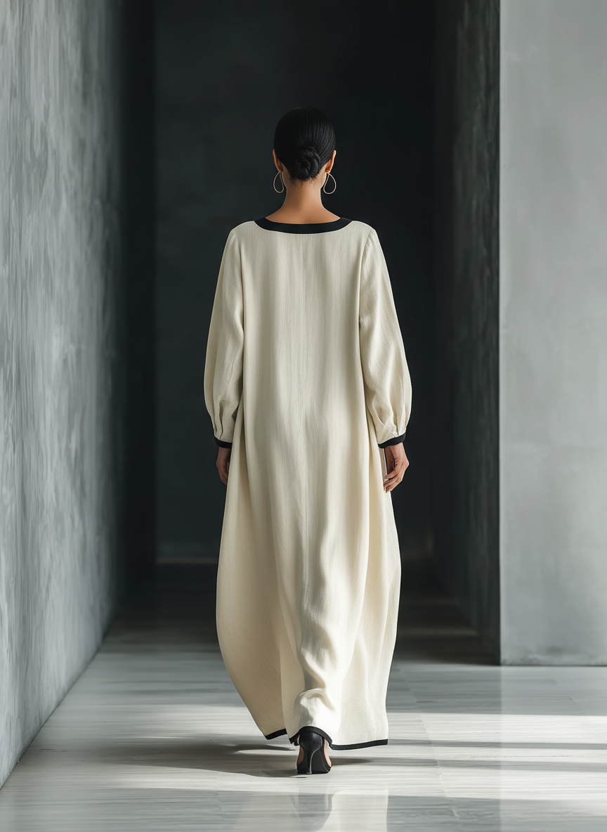 Women's Black Linen Square Neck Oversized Maxi Dress – ModClo