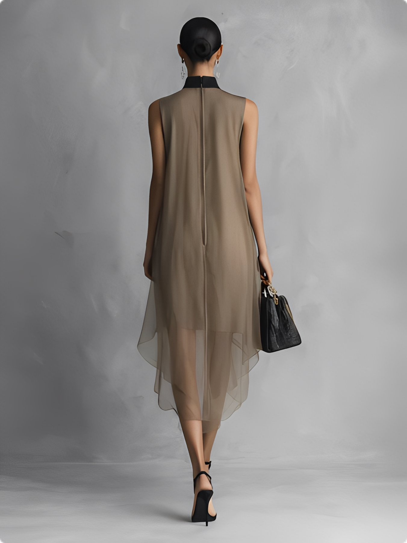 Women's Khaki Chiffon Sleeveless Dress – ModClo