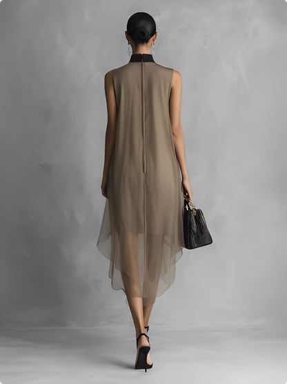 Women's Khaki Chiffon Sleeveless Dress – ModClo