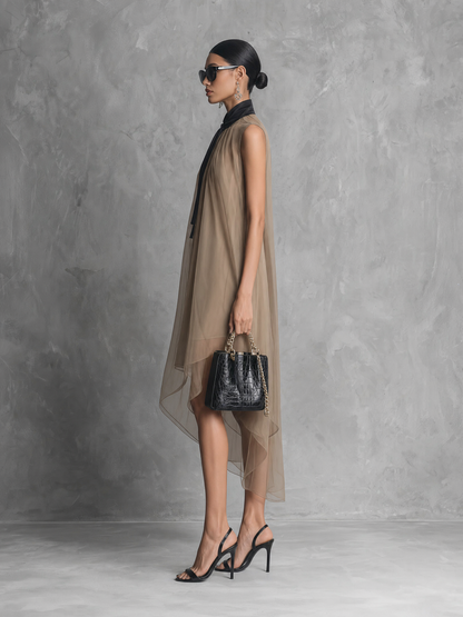 Women's Khaki Chiffon Sleeveless Dress – ModClo