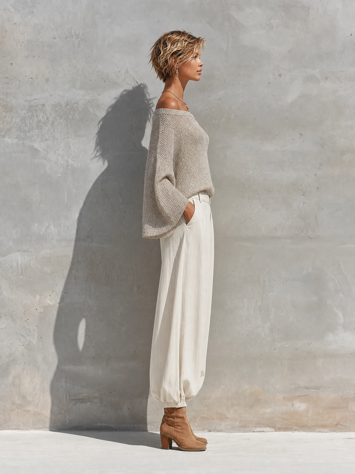 Women's White Knit Batwing Two-Piece Set – ModClo