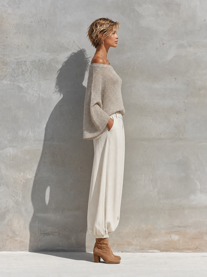 Women's White Knit Batwing Two-Piece Set – ModClo