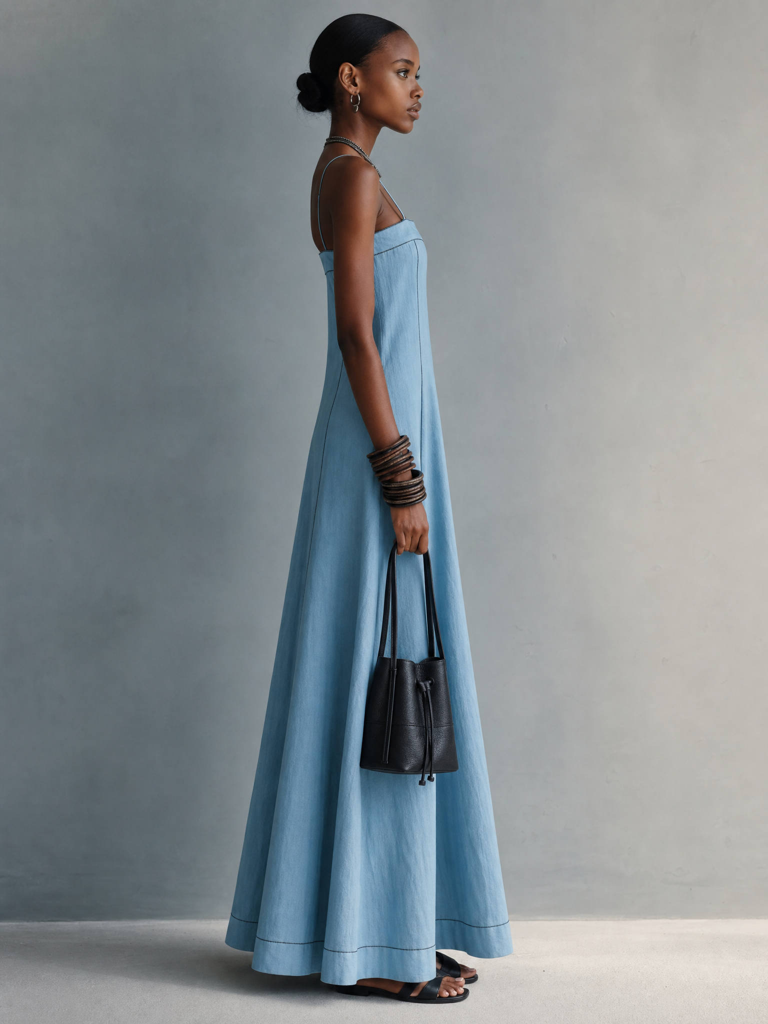 Women's Blue Linen Sleeveless Maxi Dress – ModClo