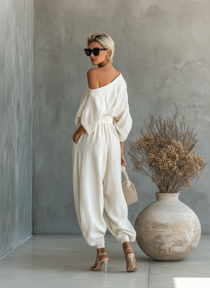Women's White Linen Trouser Set – ModClo