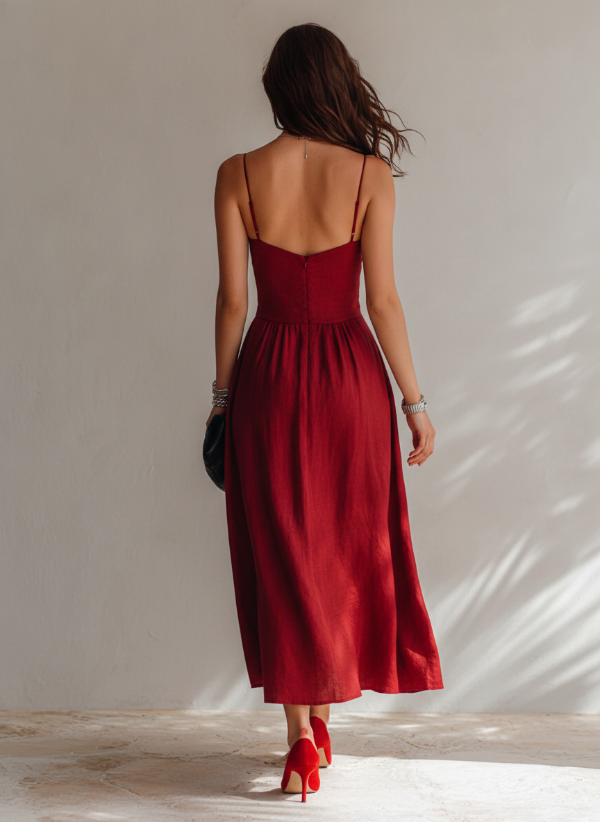 Women's Linen Ruched Midi Dress – ModClo
