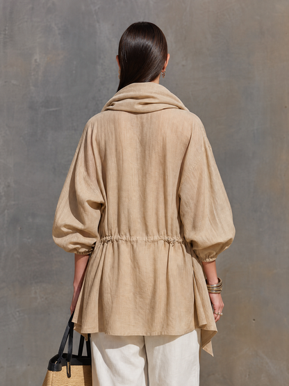 Women's Khaki Linen Lapel Oversized Jacket – ModClo
