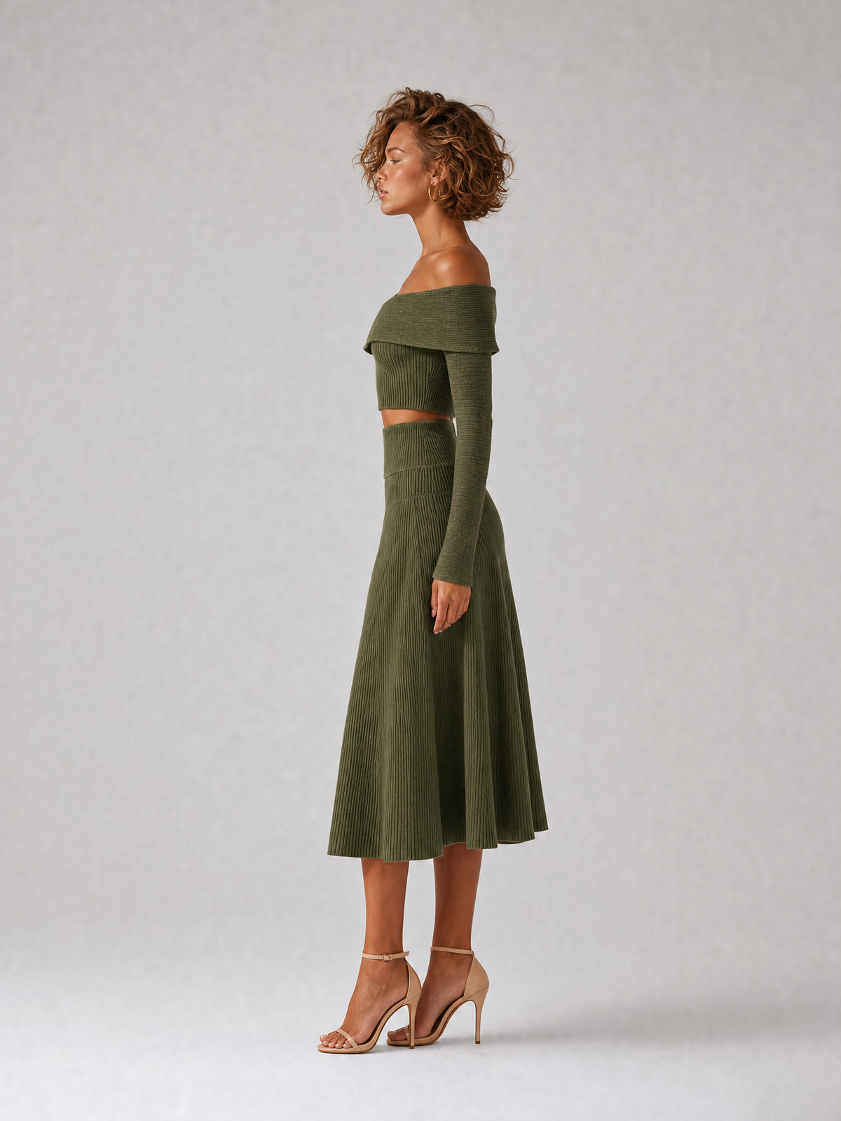Women's Green Knit Long Sleeve Skirt Set – ModClo
