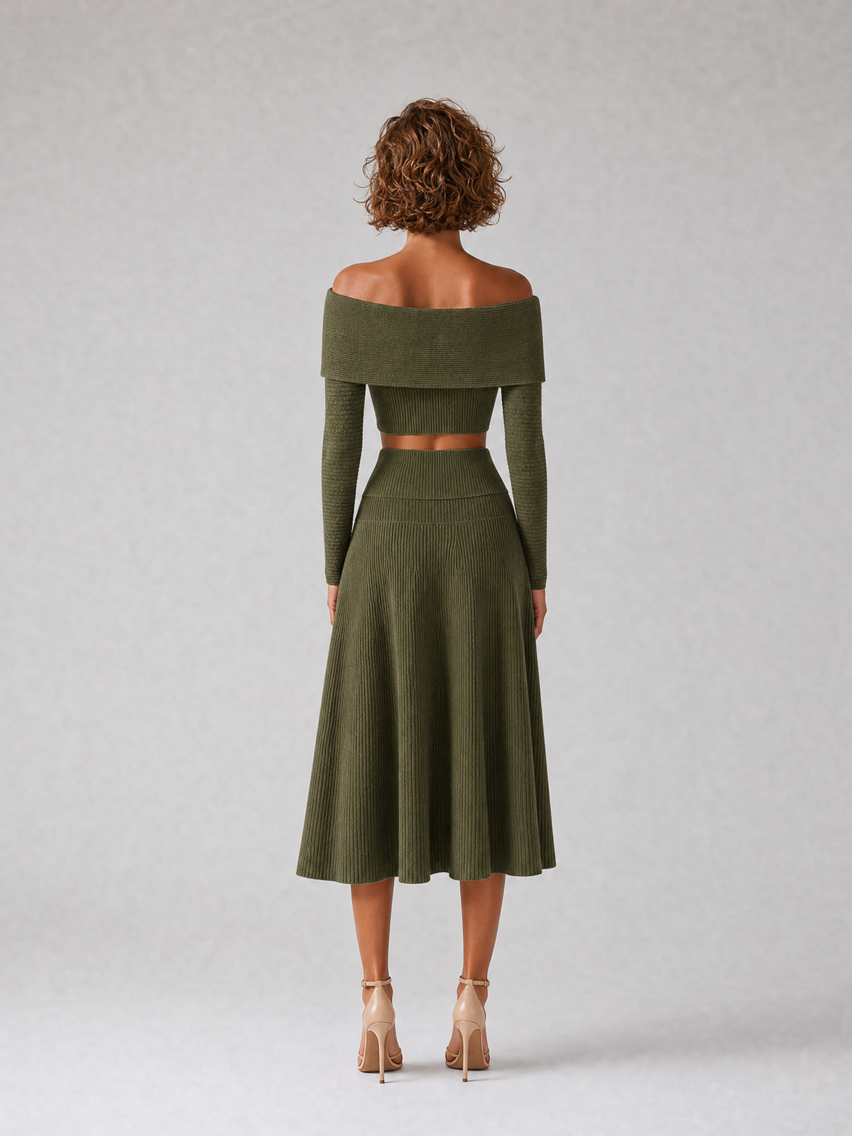 Women's Green Knit Long Sleeve Skirt Set – ModClo