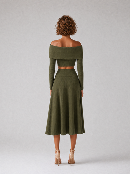 Women's Green Knit Long Sleeve Skirt Set – ModClo