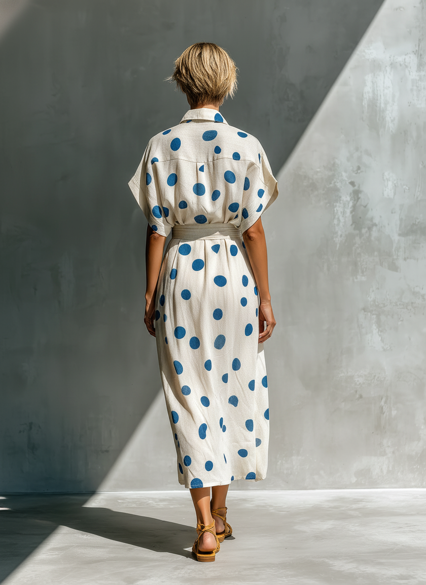 Women's White Linen Polka Dot Shirt Dress – ModClo