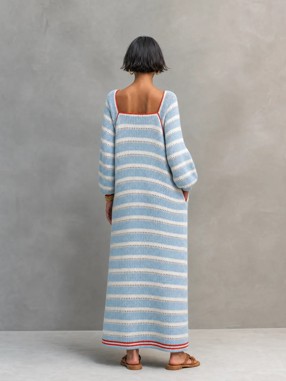 Women's Square Neck Long Sleeve Striped Sweater Dress – ModClo