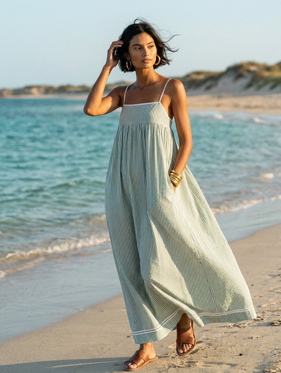 Women's Red Striped Maxi Dress – ModClo