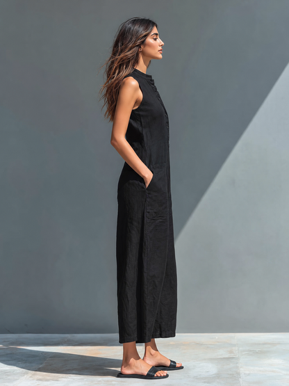 Women's Linen Sleeveless Stand Collar Jumpsuit – ModClo