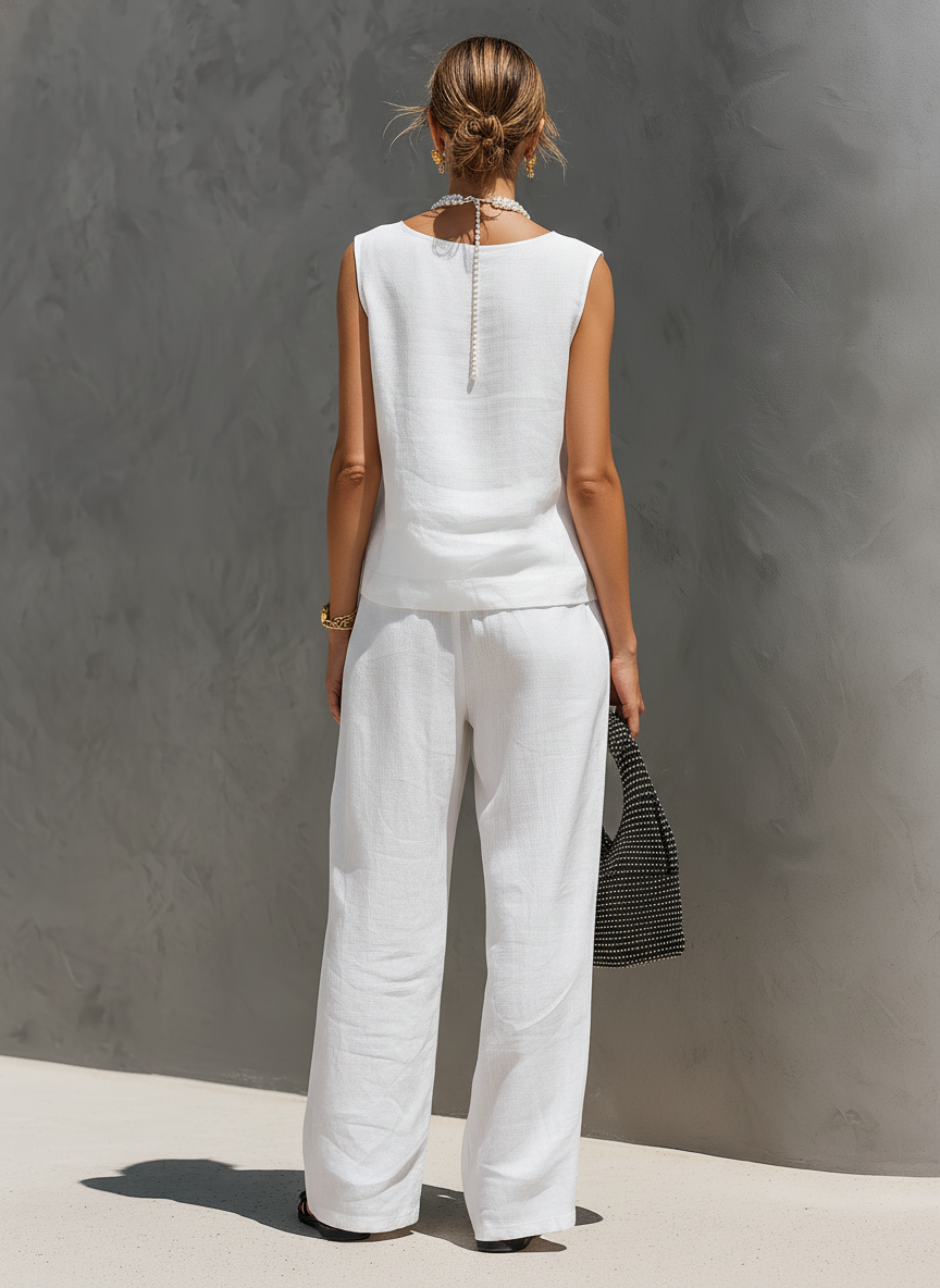 Women's White Linen Sleeveless Set – ModClo