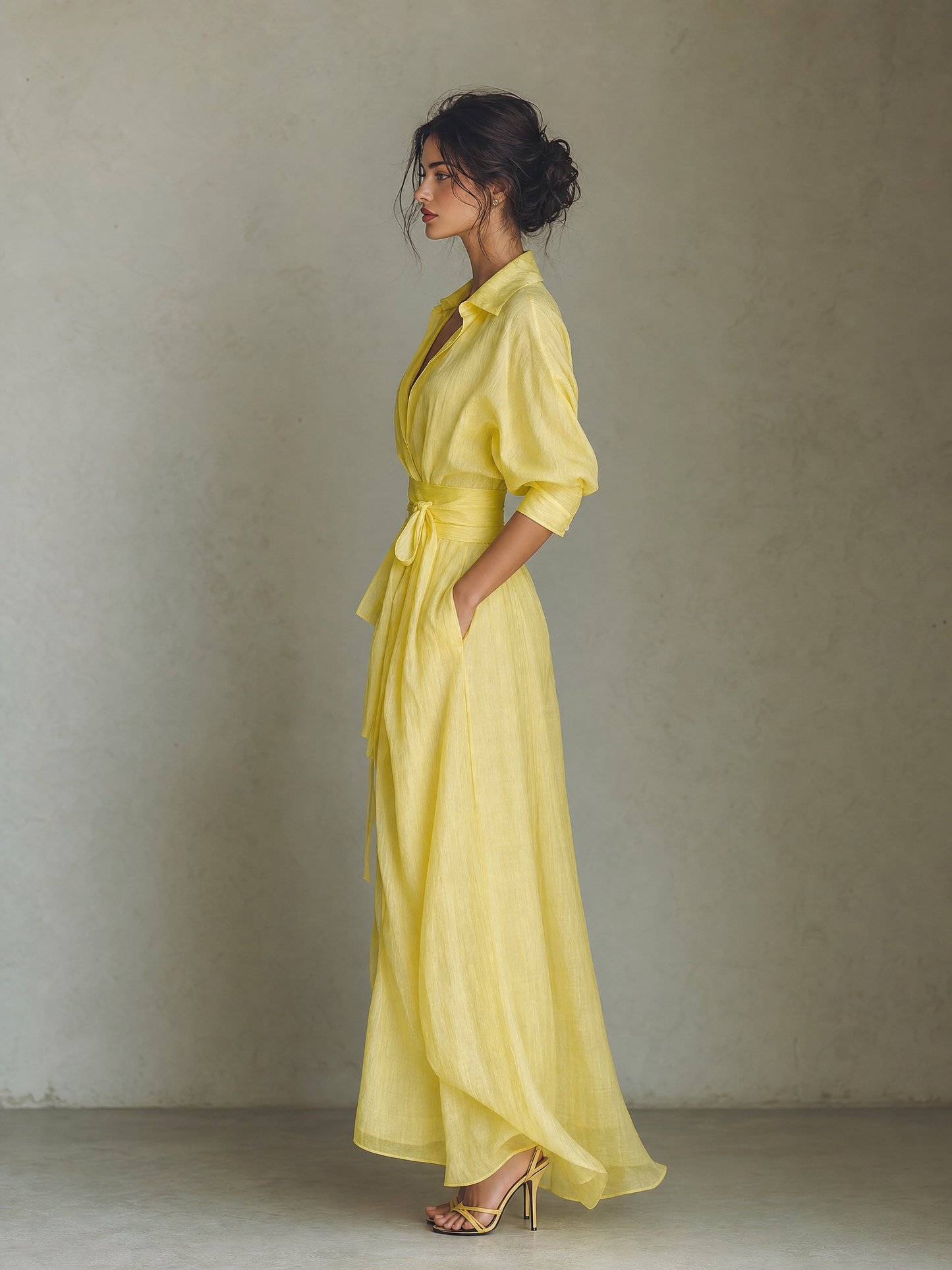Women's Yellow Linen Shirt Dress – ModClo