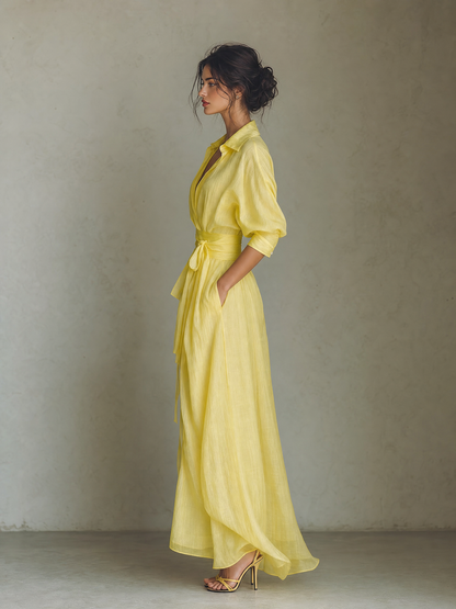 Women's Yellow Linen Shirt Dress – ModClo
