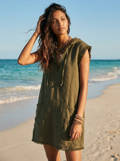 Women's Linen Sleeveless Hooded Mini Dress – ModClo