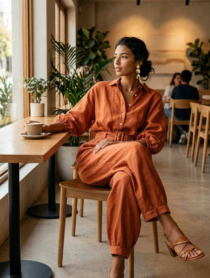 Women's Linen Cotton Belt Jumpsuit – ModClo