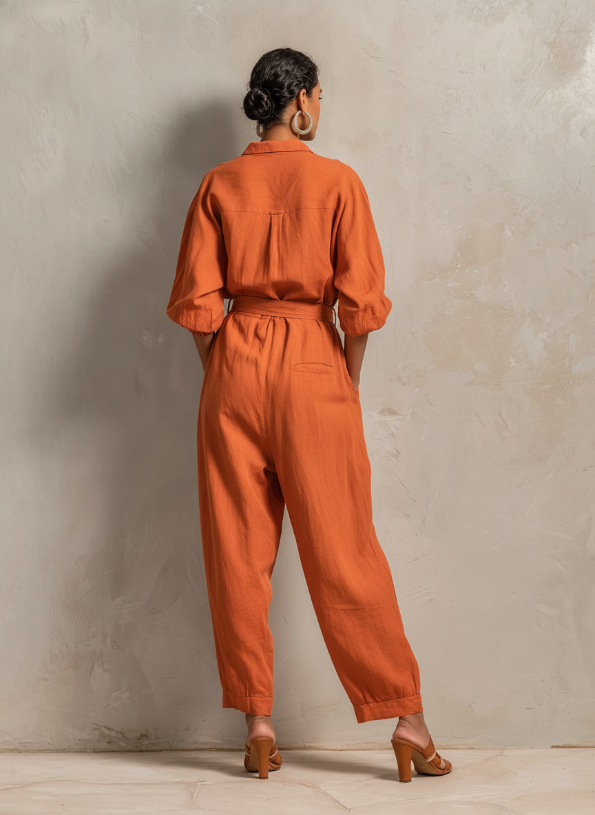 Women's Linen Cotton Belt Jumpsuit – ModClo