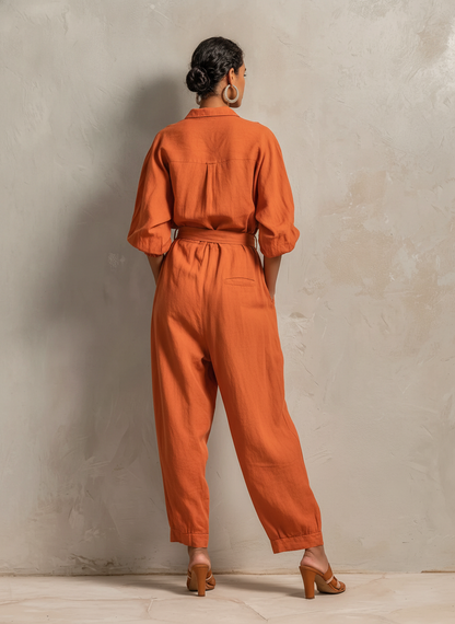 Women's Linen Cotton Belt Jumpsuit – ModClo