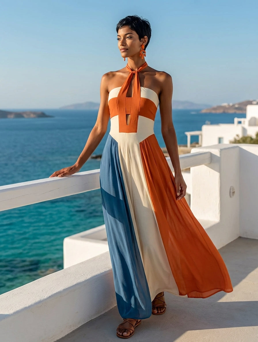 Women's White Halter Strapless Pleated Maxi Dress – ModClo
