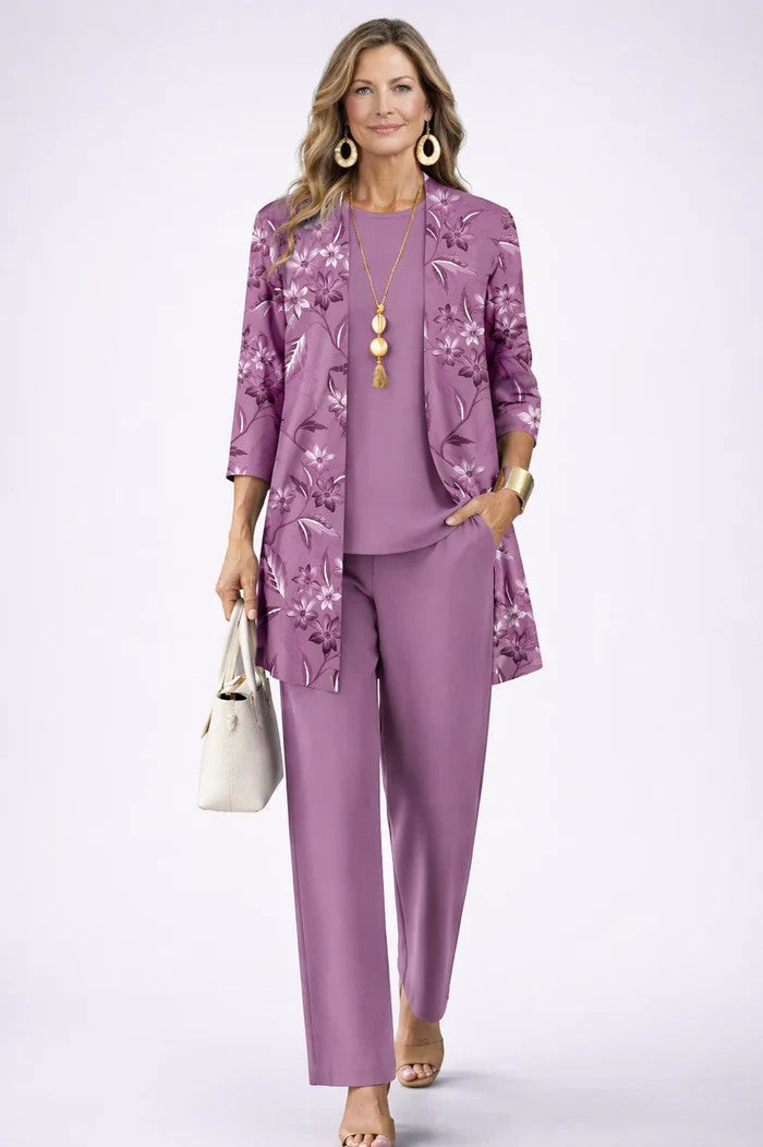 Women's Relaxed 3-Piece Set Full-Length Trousers