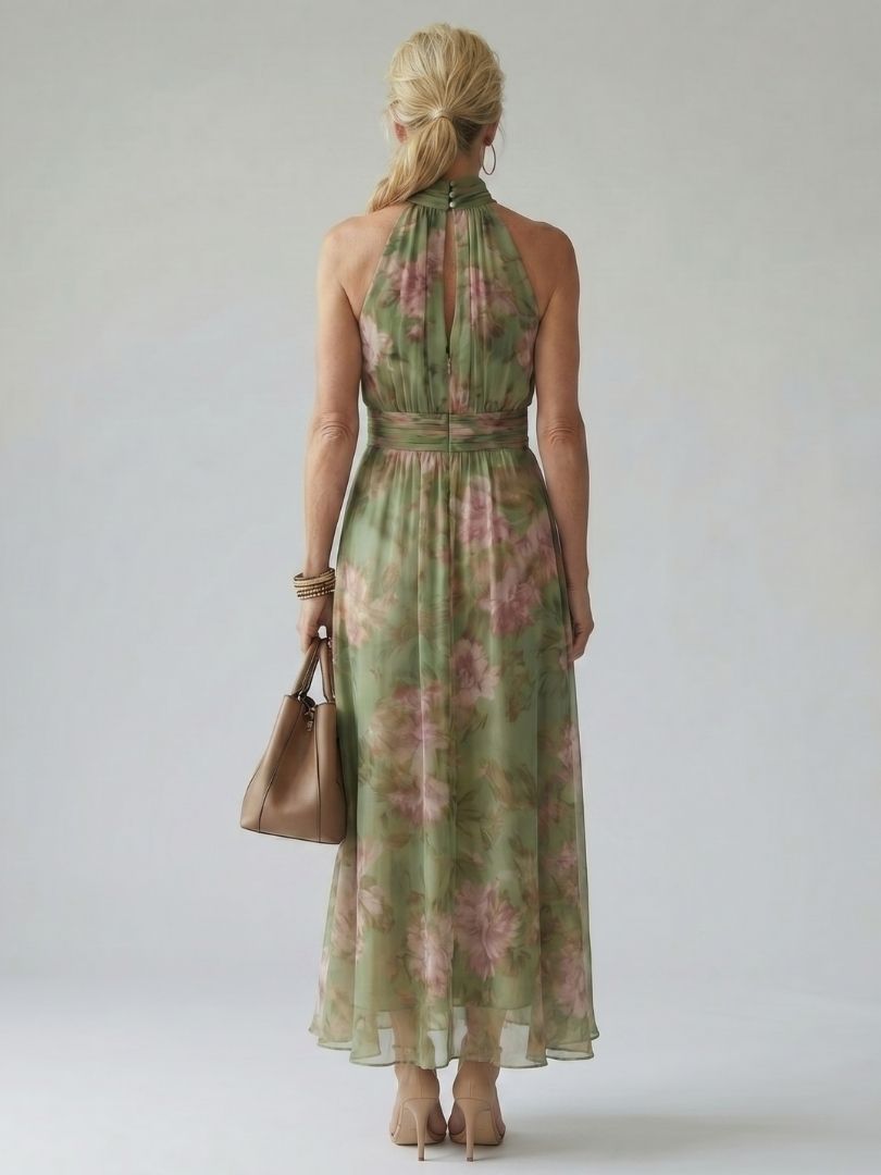 Women's Midi Dress Floral Halter Neckline
