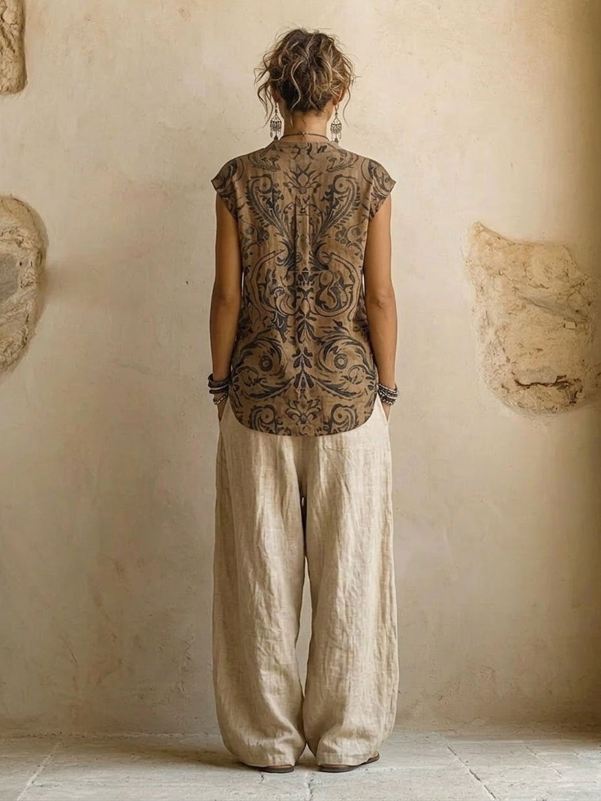 Women's 3 Piece Linen Set Vest Coat Pants