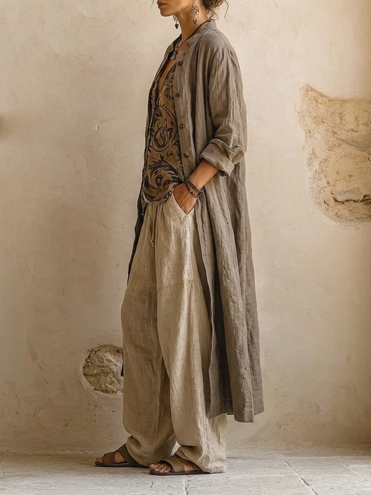 Women's 3 Piece Linen Set Vest Coat Pants