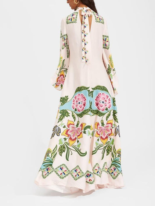 Women's Boho Floral Print Kimono Sleeve Maxi Dress
