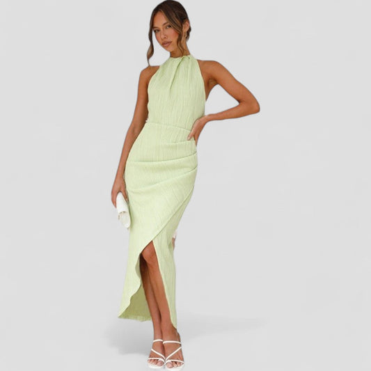 Elegant Pleated Halterneck Maxi Dress for Special Occasions